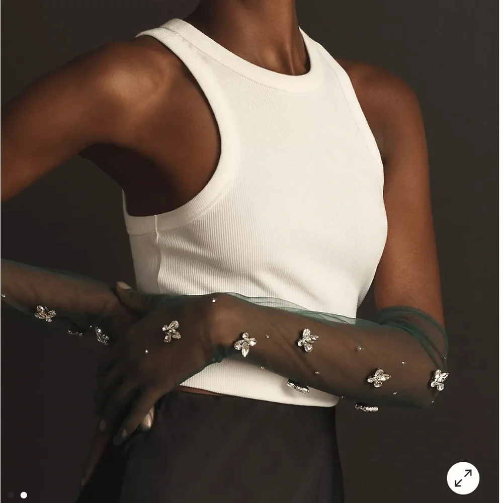 Anthropologie Sheer Embellished Gloves